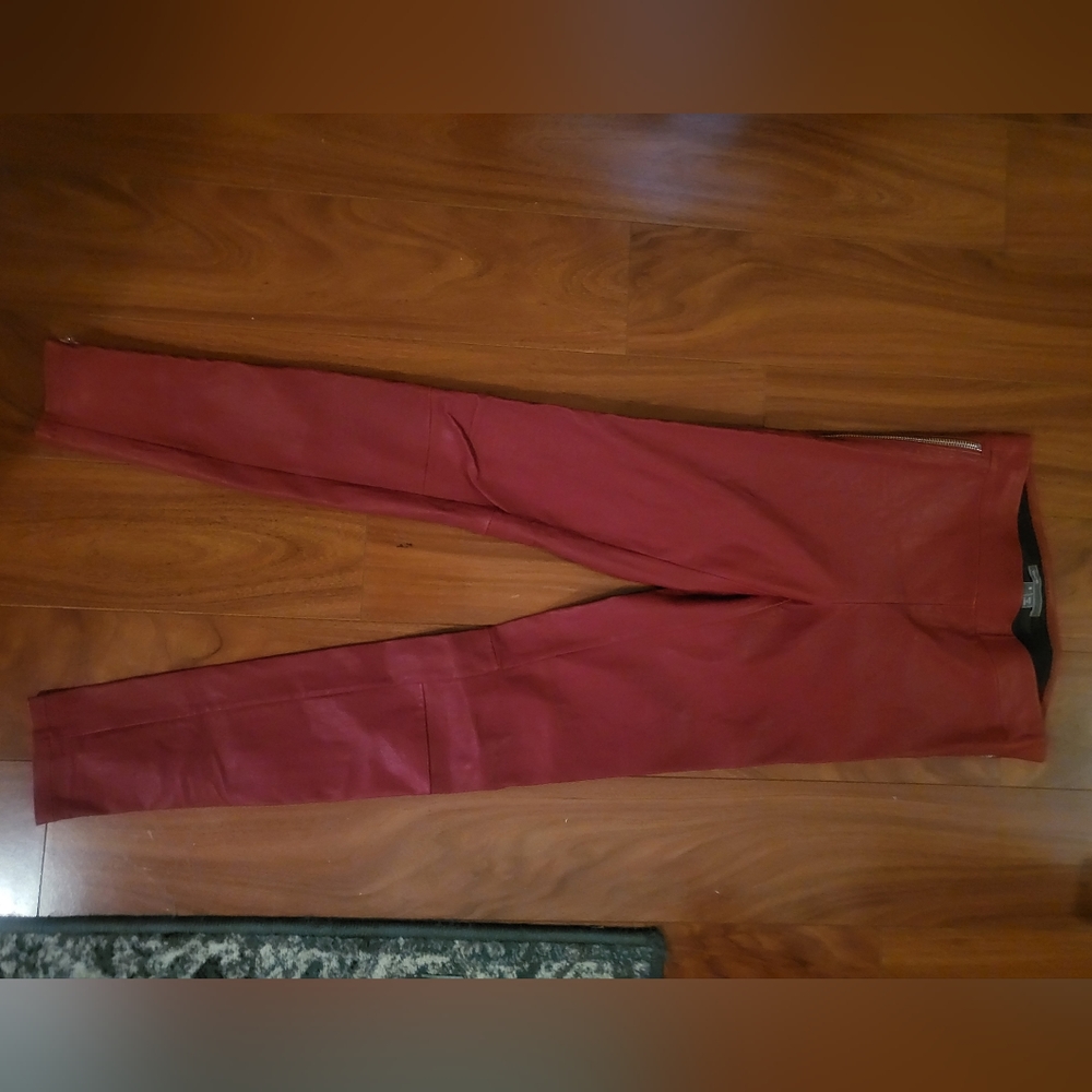 Vince, red leather leggings, size small